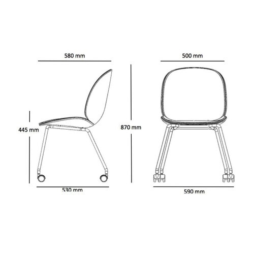 Gubi - Beetle Dining Chair Stuhl mit Rollen - Strichzeichnung