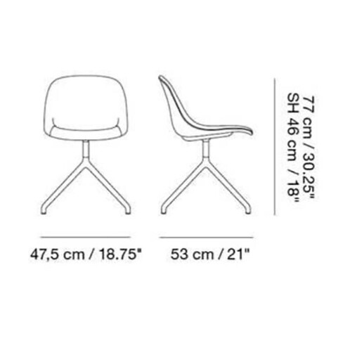 Muuto - Fiber Side Chair Drehstuhl gepolstert - Strichzeichnung