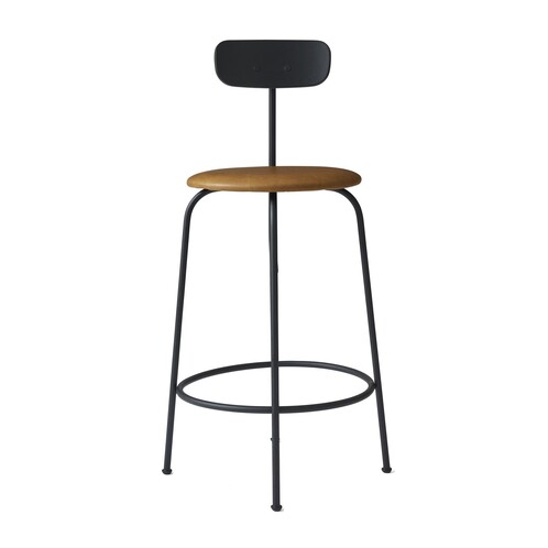 Menu - Afteroom Counter Chair Hocker gepolstert - schwarz/cognac/pulverbeschichtet/HxBxT: 92x46x54cm/Sitzpolster Sørensen Leder